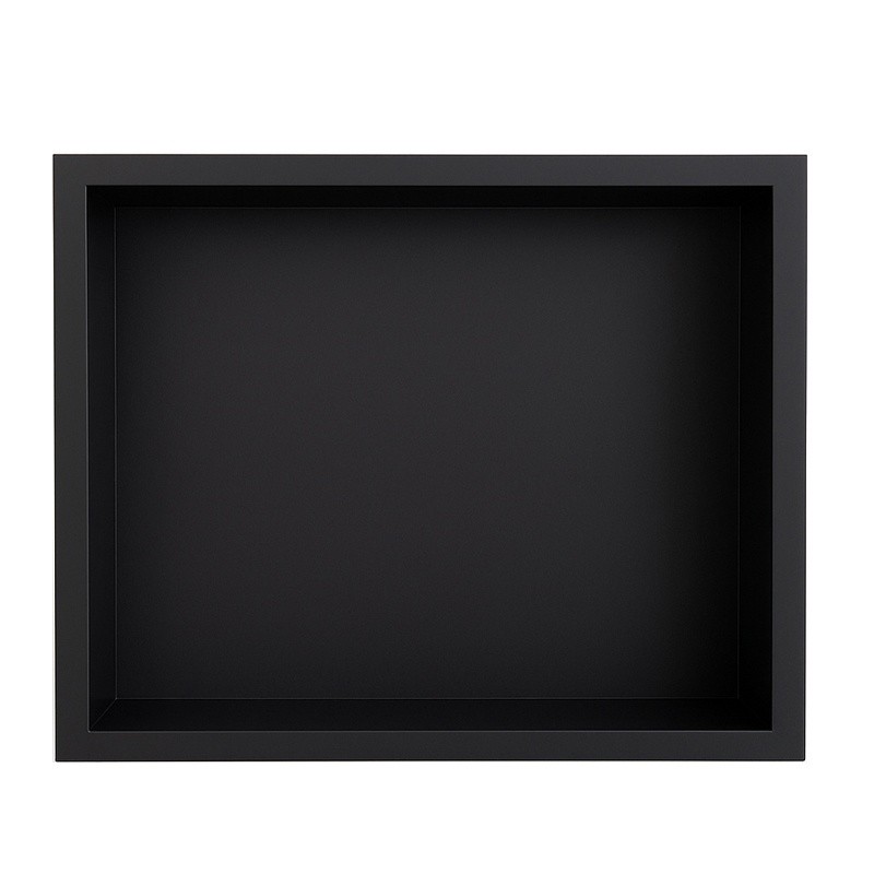 PÓŁKA ŁAZIENKOWA WNĘKOWA IGA Z KOŁNIERZEM CZARNA 30X20X10 CM PÓŁKA ŁAZIENKOWA WNĘKOWA IGA Z KOŁNIERZEM CZARNA 30X20X10 CM
