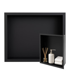 PÓŁKA ŁAZIENKOWA WNĘKOWA IGA Z KOŁNIERZEM CZARNA 30X20X10 CM