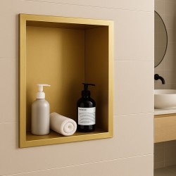 PÓŁKA ŁAZIENKOWA WNĘKOWA IGA Z KOŁNIERZEM ZŁOTA 45X20X10 CM