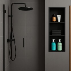 PÓŁKA ŁAZIENKOWA WNĘKOWA TRES Z KOŁNIERZEM CZARNA 90X30X10 CM