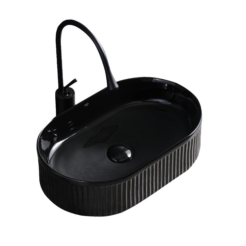 UMYWALKA NABLATOWA CERAMICZNA OWALNA RYFLOWANA ELIX-BL-490 CZARNY POŁYSK UMYWALKA NABLATOWA CERAMICZNA OWALNA RYFLOWANA ELIX-BL-490 CZARNY POŁYSK