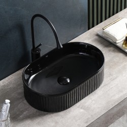 UMYWALKA NABLATOWA CERAMICZNA OWALNA RYFLOWANA ELIX-BL-490 CZARNY POŁYSK