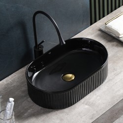 UMYWALKA NABLATOWA CERAMICZNA OWALNA RYFLOWANA ELIX-BL-490 CZARNY POŁYSK