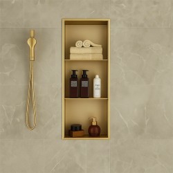 PÓŁKA ŁAZIENKOWA WNĘKOWA TRES Z KOŁNIERZEM ZŁOTY 90X30X10 CM