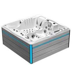 JACUZZI OGRODOWE WANNA SPA747 BIAŁA PERŁA OBUDOWA SZARA DESKA F27 210x210 CM
