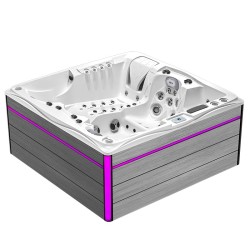 JACUZZI OGRODOWE WANNA SPA747 BIAŁA PERŁA OBUDOWA SZARA DESKA F27 210x210 CM