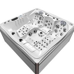 JACUZZI OGRODOWE WANNA SPA747 BIAŁA PERŁA OBUDOWA SZARA DESKA F27 210x210 CM