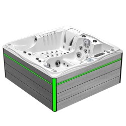 JACUZZI OGRODOWE WANNA SPA747 BIAŁA PERŁA OBUDOWA SZARA DESKA F27 210x210 CM
