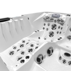 JACUZZI OGRODOWE WANNA SPA747 BIAŁA PERŁA OBUDOWA SZARA DESKA F27 210x210 CM