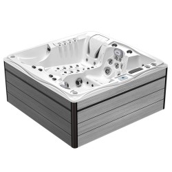 JACUZZI OGRODOWE WANNA SPA747 BIAŁA PERŁA OBUDOWA SZARA DESKA F27 210x210 CM