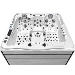 JACUZZI OGRODOWE WANNA SPA747 BIAŁA PERŁA OBUDOWA SZARA DESKA F27 210x210 CM