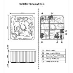 JACUZZI OGRODOWE WANNA SPA755 CAPPUCCINO OBUDOWA BRĄZOWA DESKA F21 230X230 CM