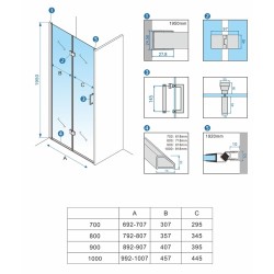 DRZWI PRYSZNICOWE UCHYLNE DO WNĘKI ZES-KZ21E-110 CHROM 110 CM 6 MM