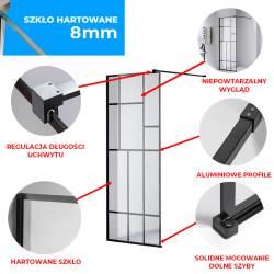 ŚCIANKA PRYSZNICOWA SH05B CZARNA 80 CM 8 MM SH05B-BL-80