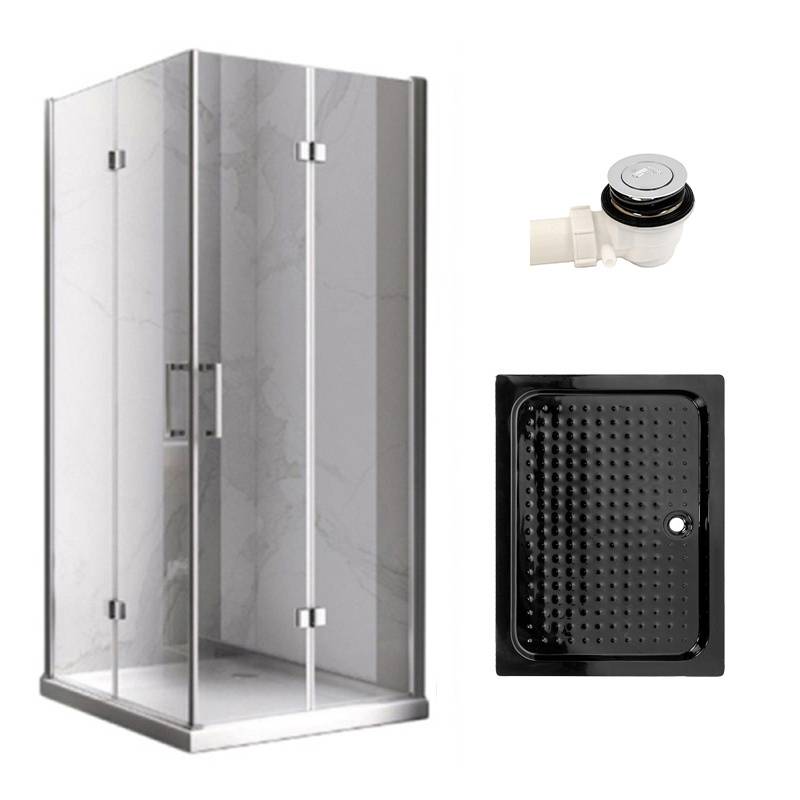KABINA PRYSZNICOWA PROSTOKĄTNA Z BRODZIKIEM KZ12A/SXL03B CHROM/CZARNY 90x80 CM KZ12A+SXL03B-BL