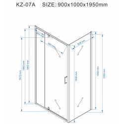 KABINA PRYSZNICOWA PROSTOKĄTNA KZ07A CHROM 100x90 CM KZ07A-100X90