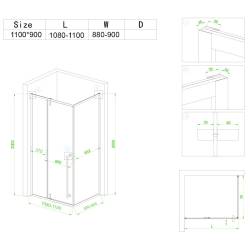 KABINA PRYSZNICOWA PROSTOKĄTNA BS16B CZARNA 110x90 CM BS16B-110X90