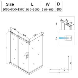 KABINA PRYSZNICOWA PROSTOKĄTNA + BRODZIK KZ203A/ST03A CHROM/CZARNY 100x80 KZ203A+ST03A-BL