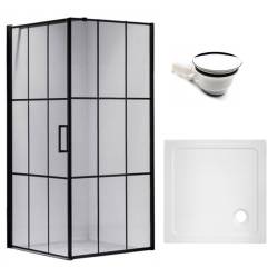 KABINA PRYSZNICOWA KWADRATOWA Z BRODZIKIEM BS13B/ST02B CZARNA/BIAŁY 90x90CM BS13B+ST02B-WH