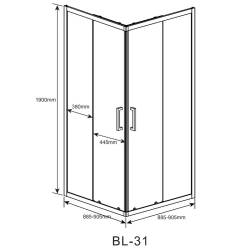 KABINA PRYSZNICOWA KWADRATOWA BL31B CZARNA 90x90 CM BL31B-90