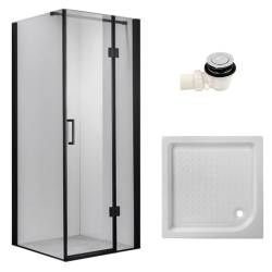 KABINA PRYSZNICOWA KWADRATOWA + BRODZIK KZ1390A/SXL02A CZARNA/BIAŁY 80x80 KZ1390A-BL+SXL02A-WH
