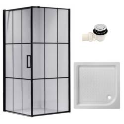KABINA PRYSZNICOWA KWADRATOWA + BORDZIK BS13B/SXL02B CZARNA/BIAŁY 90x90 CM BS13B+SXL02B-WH