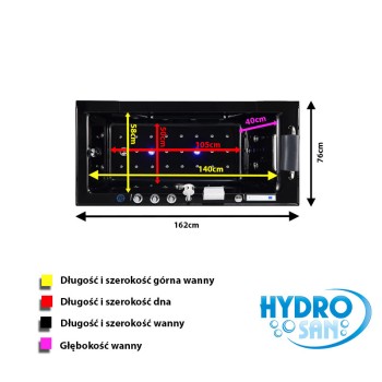 Wanna SPA z hydromasażem Gomera 938C CZARNA BLACK 162x76