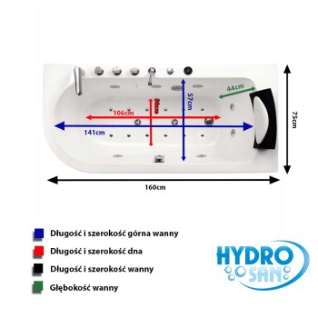 Wanna SPA z hydromasażem Hydra 936R 160×75 PRAWA