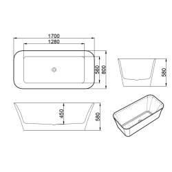 WANNA WOLNOSTOJĄCA VIANA 511C BIAŁA PRZELEW BIAŁY POŁYSK 170x80 CM VIANA-511C-P-WH