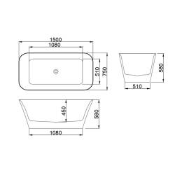 WANNA WOLNOSTOJĄCA VIANA 511A BIAŁA PRZELEW ZŁOTY 150x75 CM VIANA-511A-P-GL