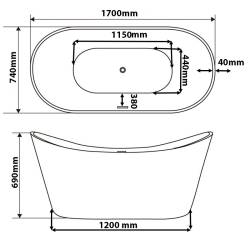 WANNA WOLNOSTOJĄCA RICA 513C CZARNA PRZELEW CZARNY 170x75 CM RICA-513C-BL-P-BL