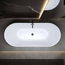 WANNA WOLNOSTOJĄCA RICA 513A BIAŁA PRZELEW CZARNY 150x75 CM RICA-513A-P-BL