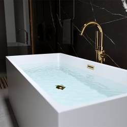 WANNA WOLNOSTOJĄCA PRZYŚCIENNA SANTA 507A BIAŁA PRZELEW ZŁOTY 150x75 CM SANTA-507A-P-GL