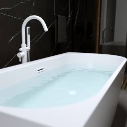 WANNA WOLNOSTOJĄCA PRZYŚCIENNA MERA 509C LEWA BIAŁA PRZELEW BIAŁY POŁYSK 160x75 CM MERA-509C-L-P-WH
