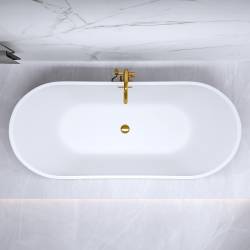 WANNA WOLNOSTOJĄCA CZARNA RICA 513A 150x75 cm AKRYL HYDROSAN PRZELEW ZŁOTY RICA-513A-BL-P-GL