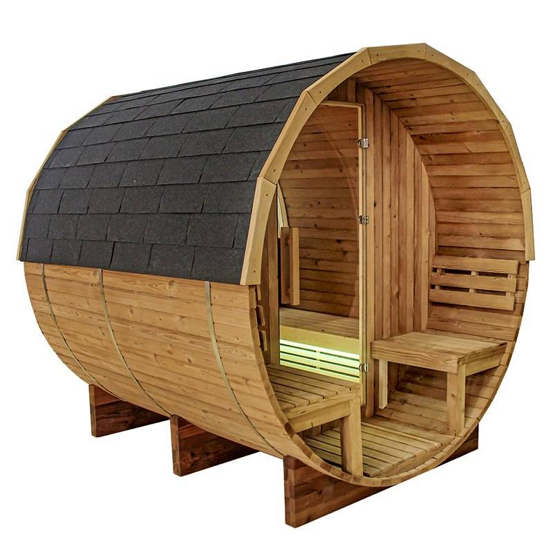 SAUNA OGRODOWA FIŃSKA BECZKA Z PIECEM TROMSO-HG 4-6 OSOBOWA 210x210 CM TROMSO-HG