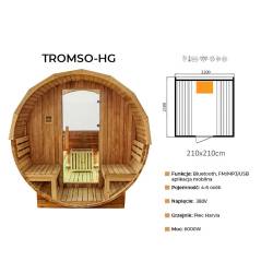 SAUNA OGRODOWA FIŃSKA BECZKA Z PIECEM TROMSO-HG 4-6 OSOBOWA 210x210 CM TROMSO-HG