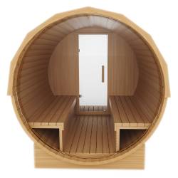 SAUNA OGRODOWA FIŃSKA BECZKA Z PIECEM TROMSO-FG 4-6 OSOBOWA 210x210 CM TROMSO-FG