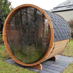 SAUNA OGRODOWA FIŃSKA BECZKA Z PIECEM TROMSO-FG 4-6 OSOBOWA 210x210 CM TROMSO-FG