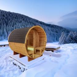 SAUNA OGRODOWA FIŃSKA BECZKA Z PIECEM TROMSO 4-6 OSOBOWA 210x210 CM TROMSO