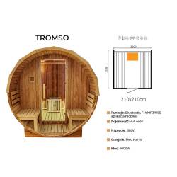 SAUNA OGRODOWA FIŃSKA BECZKA Z PIECEM TROMSO 4-6 OSOBOWA 210x210 CM TROMSO