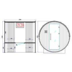 SAUNA OGRODOWA FIŃSKA BECZKA Z PIECEM TROMSO 4-6 OSOBOWA 210x210 CM TROMSO