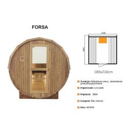 SAUNA OGRODOWA FIŃSKA BECZKA Z PIECEM FORSA-HG 4-6 OSOBOWA 210x180 CM FORSA-HG