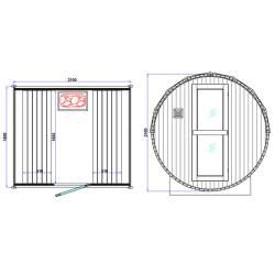 SAUNA OGRODOWA FIŃSKA BECZKA Z PIECEM FORSA-HG 4-6 OSOBOWA 210x180 CM FORSA-HG