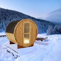 SAUNA OGRODOWA FIŃSKA BECZKA Z PIECEM FORSA 4-6 OSOBOWA 210x180 CM FORSA