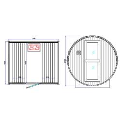 SAUNA OGRODOWA FIŃSKA BECZKA Z PIECEM FORSA 4-6 OSOBOWA 210x180 CM FORSA