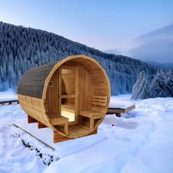 SAUNA OGRODOWA FIŃSKA BECZKA Z PIECEM ASKER-HG 4-6 OSOBOWA 210x240 CM ASKER-HG