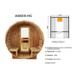 SAUNA OGRODOWA FIŃSKA BECZKA Z PIECEM ASKER-HG 4-6 OSOBOWA 210x240 CM ASKER-HG