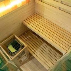 SAUNA FIŃSKA WYSOKOTEMPERATUROWA Z PIECEM LARK2/HARVIA 3,5KW 1-2 OSOBOWA 120x120 CM LARK2