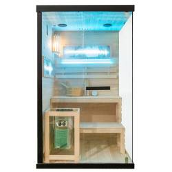 SAUNA FIŃSKA WYSOKOTEMPERATUROWA Z PIECEM LARK1/HARVIA 3,5KW 1-2 OSOBOWA 120x120 CM LARK1